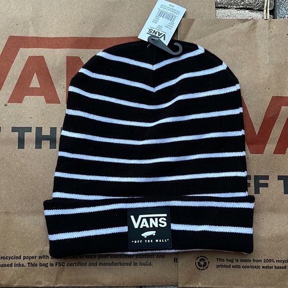 VANS BREAKIN CURFEW KNIT CUFF BEANIE ADULT HAT BLACK WHITE VN0A5GUV2UC - Picture 7 of 16